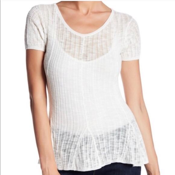 Maje Ecologie Ecru Ribbed Peplum Top Size Large - Picture 1 of 15